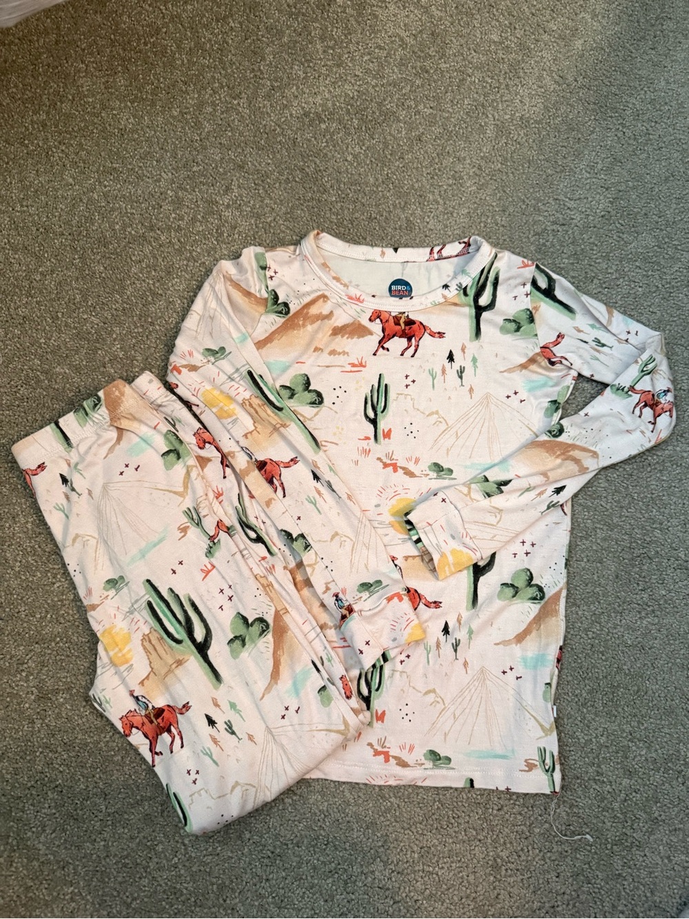 Kids Western Horse Print Bamboo Pajama Set - Cream